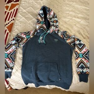 Hooey Slate Blue Aztec Pendleton Roundup hooded sweatshirt
